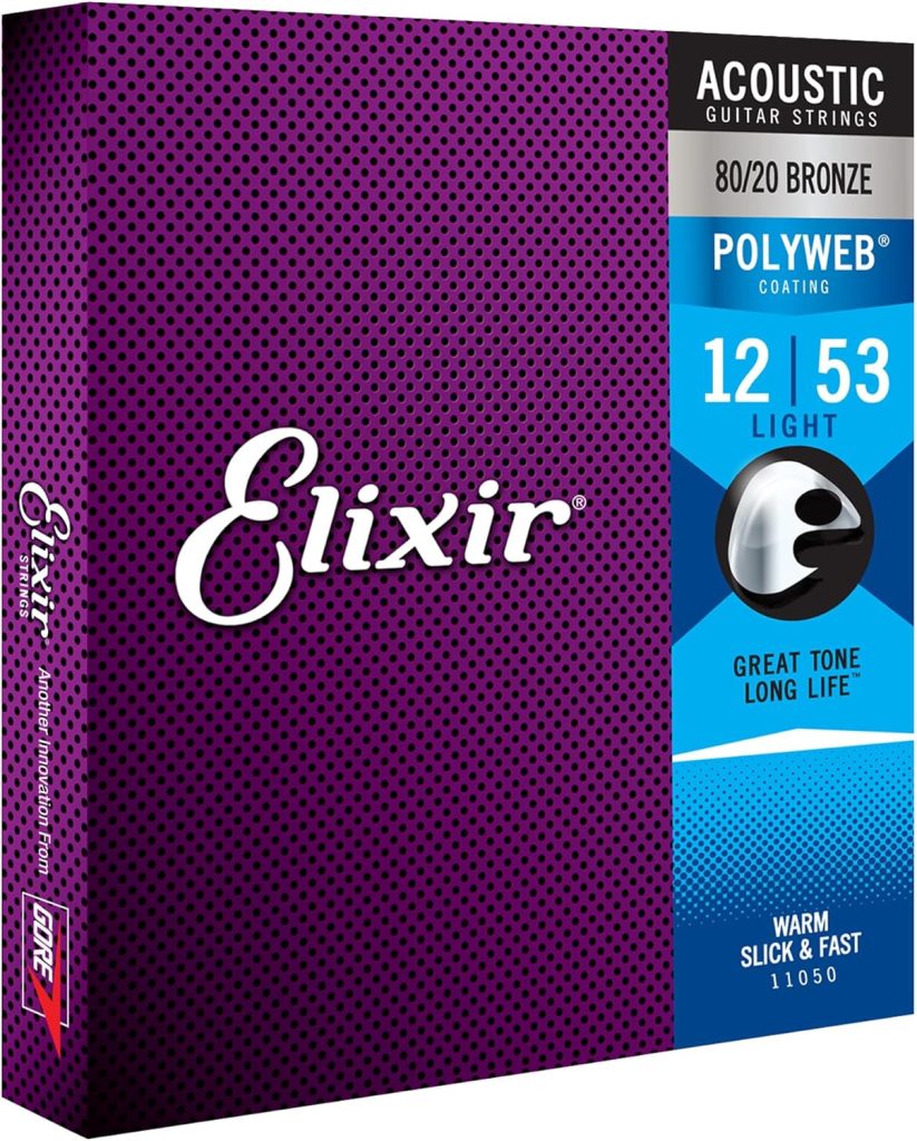 Elixir Cuerdas de guitarra acústica Strings de bronce en proporción 80/20 con recubrimiento POLYWEB